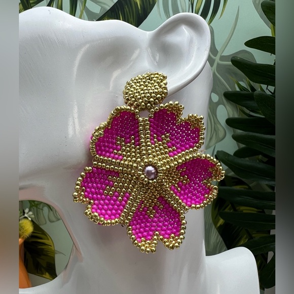 Elegant Chic Beaded Flower Earrings - Boho Chic Flower Earrings - Picture 4 of 8